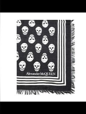 Alexander McQueen Black and White Biker Skull Scarf 120 x 140